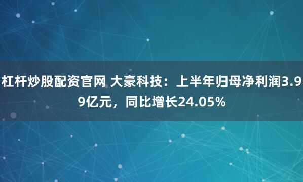 杠杆炒股配资官网 大豪科技：上半年归母净利润3.99亿元，同比增长24.05%